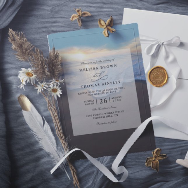 Invitation Mariage à la plage océane en été avec code QR (Créateur téléchargé)