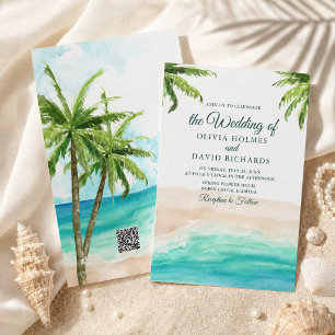 Invitation Mariage à la plage tropicale à l'aquarelle avec co