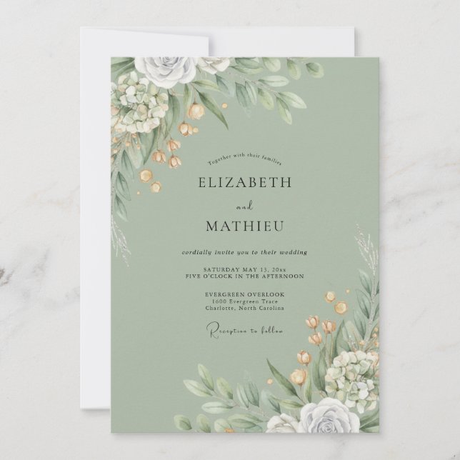 Invitation Mariage à la poussière d'eucalyptus au feuillage d (Devant)