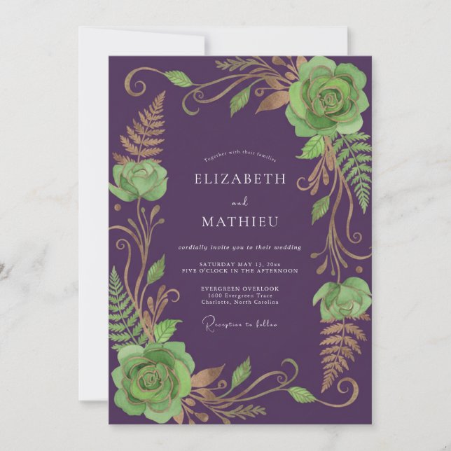 Invitation Mariage à la prune sauge eucalyptus succulent (Devant)
