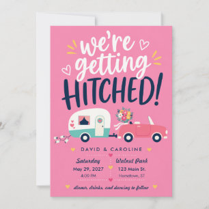 Invitation Mariage à la remorque rose Mid-Century Mod