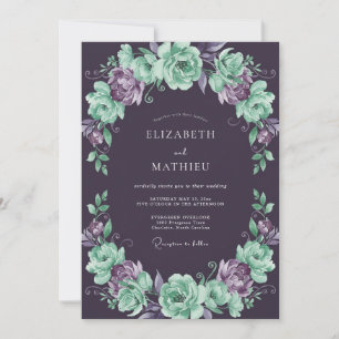 Invitation Mariage à la Renoncule Menthe et Eucalyptus Prune