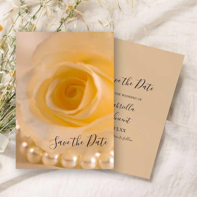 Invitation Mariage à la rose blanche et aux perles Sauvez la  (Créateur téléchargé)