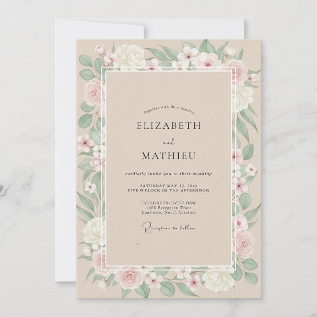 Invitation Mariage à la rose Champagne Rosé pétale (Devant)