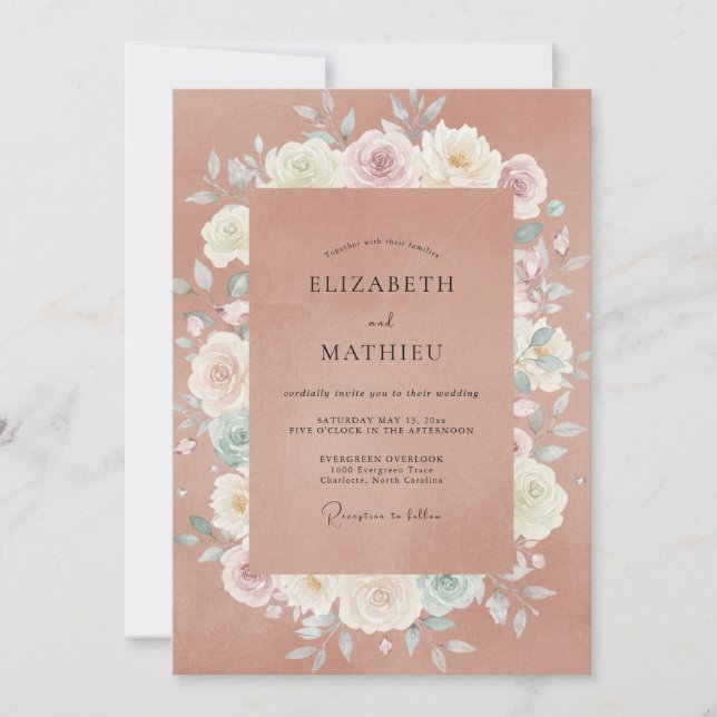 Invitation Mariage à la rose crème mauve atténuée (Devant)