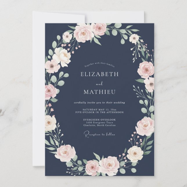 Invitation Mariage à la rose de minuit aux pétales de rose (Devant)