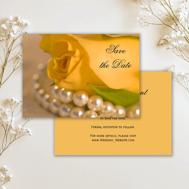Invitation Mariage à la rose jaune et aux perles blanches Sau (Créateur téléchargé)