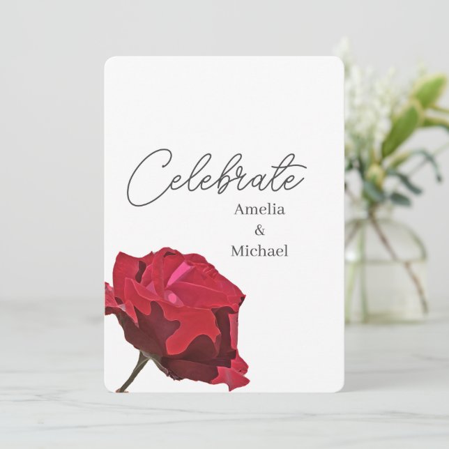 Invitation Mariage à la rose rouge romantique (Debout devant)