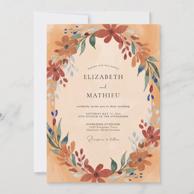 Invitation Mariage à la Terracotta Ambre Feuillage Eucalyptus (Devant)