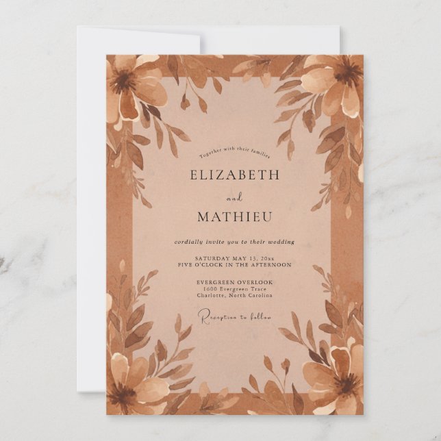 Invitation Mariage à la Terracotta Feuillage Eucalyptus Pouss (Devant)