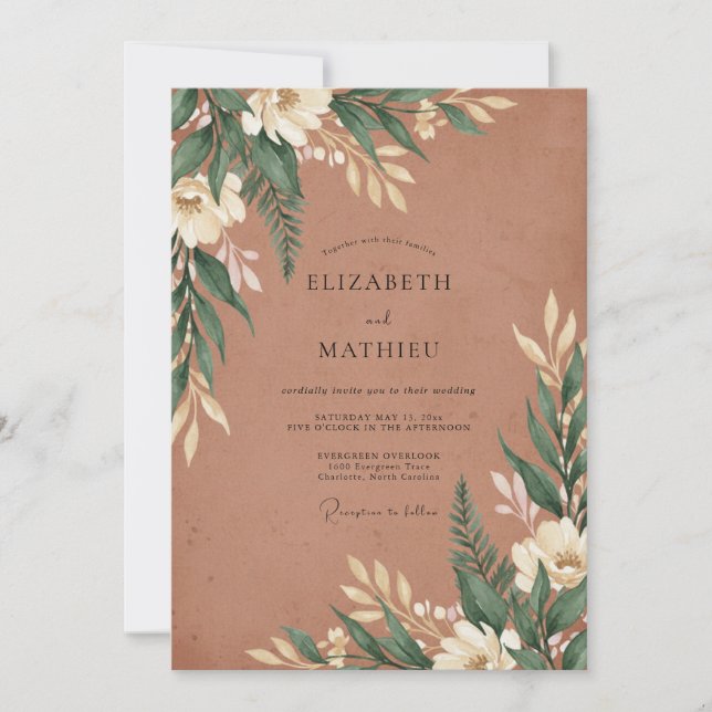 Invitation Mariage à la Terre Cuite et Fougères (Devant)