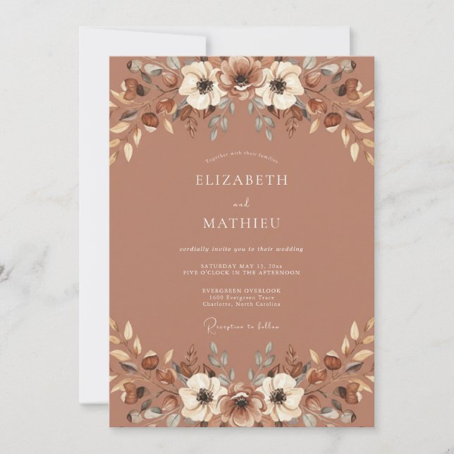 Invitation Mariage à la terre cuite Eucalyptus Feuillage Roui (Devant)