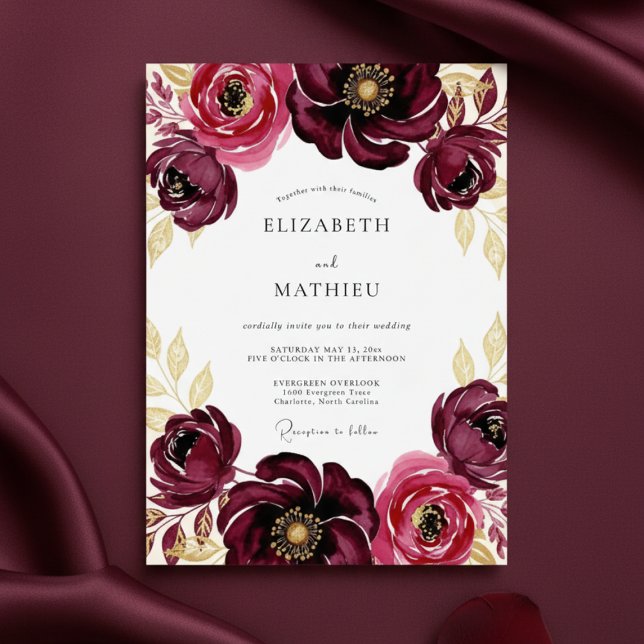 Invitation Mariage à la touche burgonde (Créateur téléchargé)