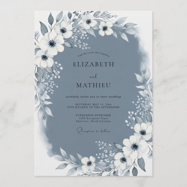 Invitation Mariage à la touche de peintre bleu ardoise (Devant)