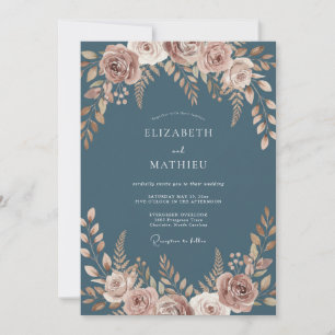 Invitation Mariage à la touche de peintre bleu poussiéreux