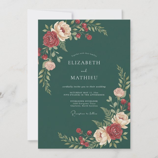 Invitation Mariage à la touche de peintre émeraude (Devant)