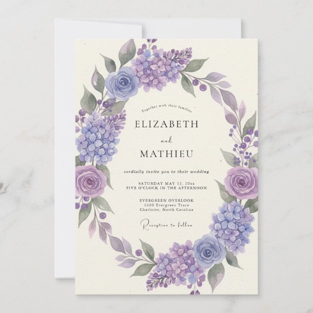 Invitation Mariage à la touche de peinture à la lavande (Devant)