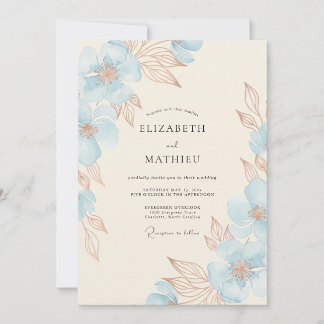 Invitation Mariage à la touche de peinture bleu ciel (Devant)