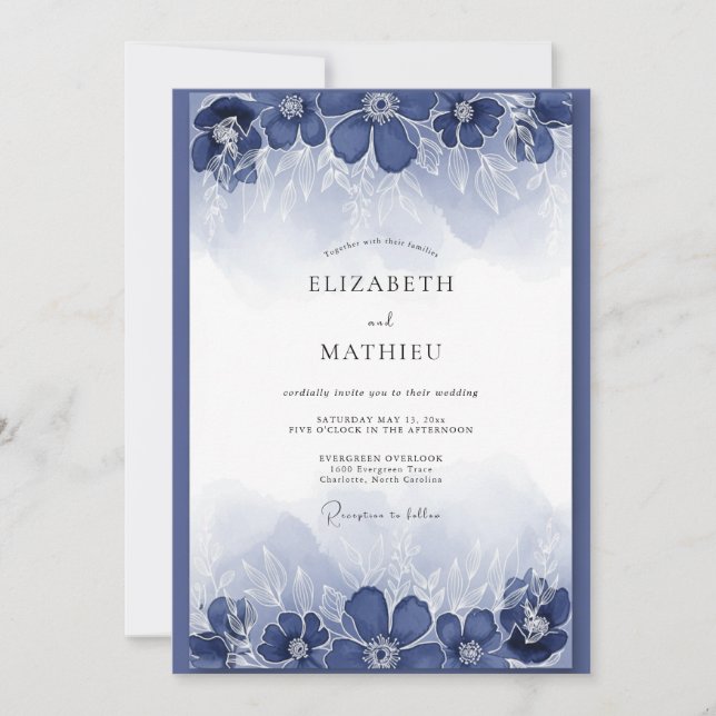 Invitation Mariage à la touche de peinture indigo (Devant)