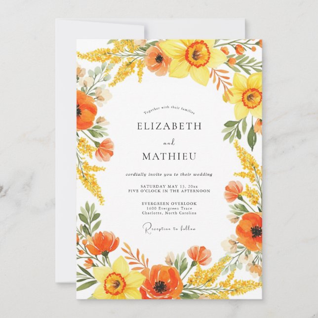 Invitation Mariage à la touche de peinture jaune orange (Devant)