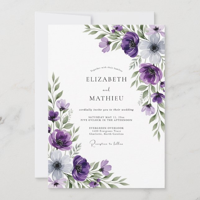 Invitation Mariage à la touche de peinture violette (Devant)