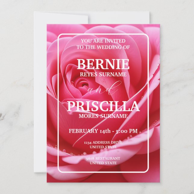 Invitation Mariage à la typographie blanche et à la rose roug (Devant)