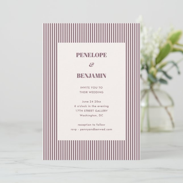 Invitation Mariage à la typographie classique gras en rayure  (Debout devant)