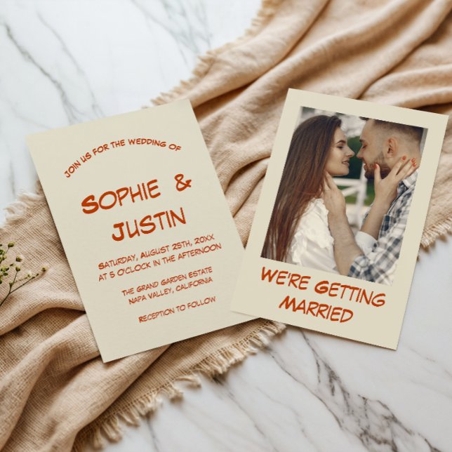 Invitation Mariage à la typographie manuscrite orange brûlée (Créateur téléchargé)