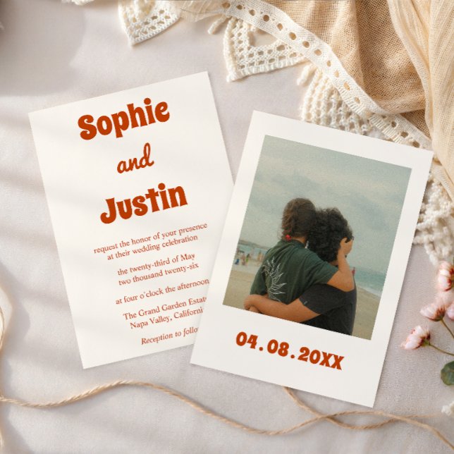 Invitation Mariage à la typographie orange brûlée rétro (Créateur téléchargé)