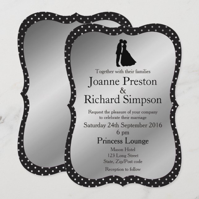 Invitation Mariage à la typographie simple et élégante argent (Devant / Derrière)