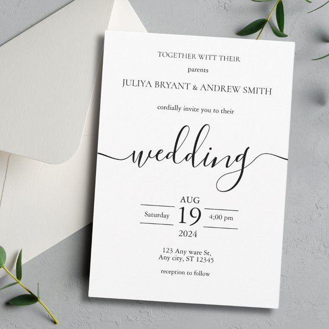 Invitation Mariage à la typographie simple noir et blanc (Créateur téléchargé)