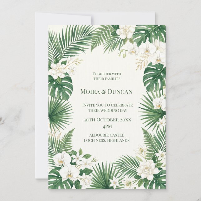 Invitation Mariage à la végétation de palmiers tropicaux (Devant)