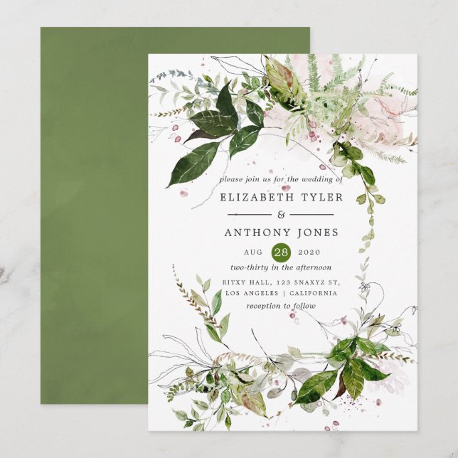 Invitation Mariage à la verdure à l'aquarelle (Devant / Derrière)