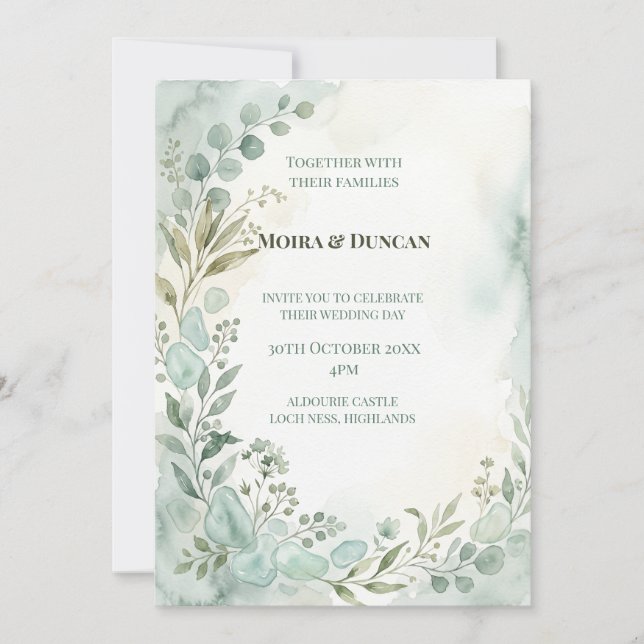 Invitation Mariage à la verdure à l'aquarelle (Devant)