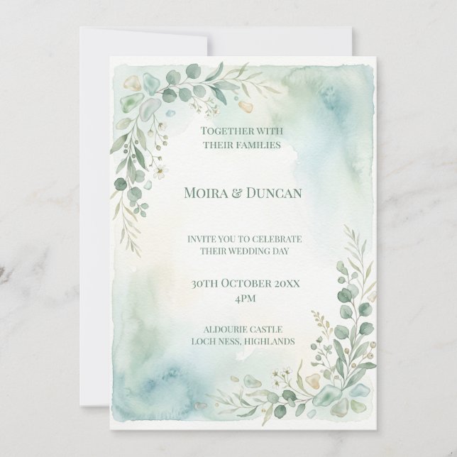 Invitation Mariage à la verdure à l'aquarelle (Devant)