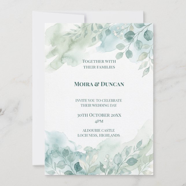 Invitation Mariage à la verdure à l'aquarelle (Devant)
