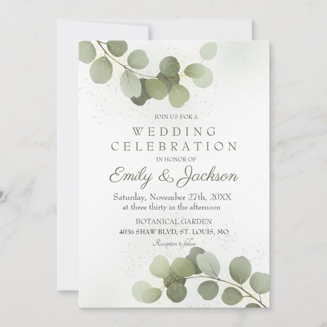 Invitation Mariage à la verdure Eucalyptus (Devant)