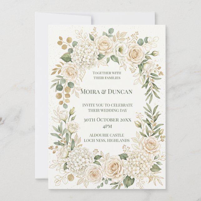 Invitation Mariage à la verdure florale ivoire (Devant)