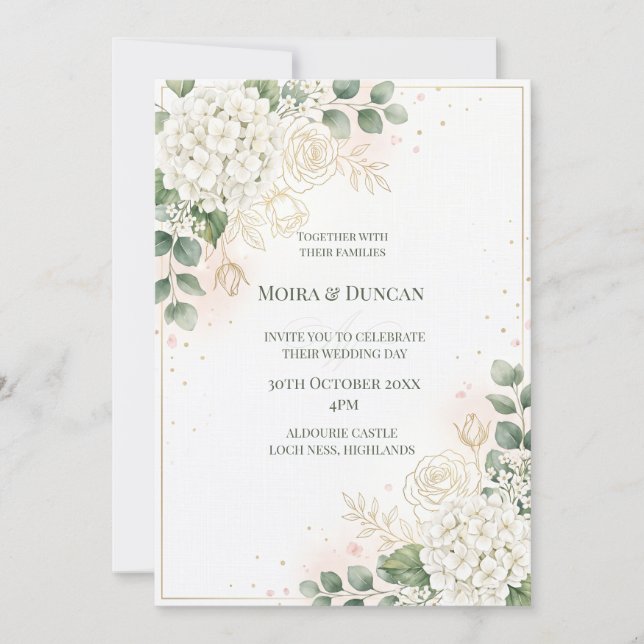 Invitation Mariage à la verdure florale ivoire (Devant)