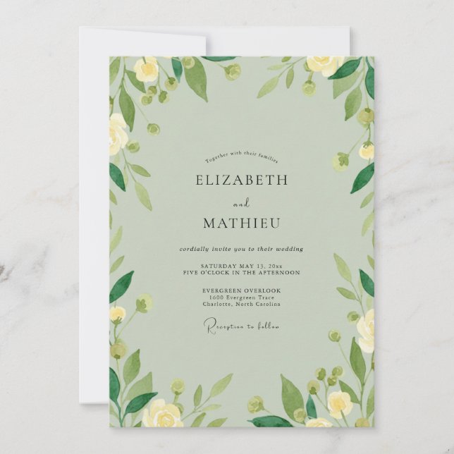 Invitation Mariage à la verdure ivoire céladon (Devant)