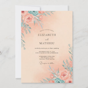 Invitation Mariage à la Vigne Abricot Sarcelle