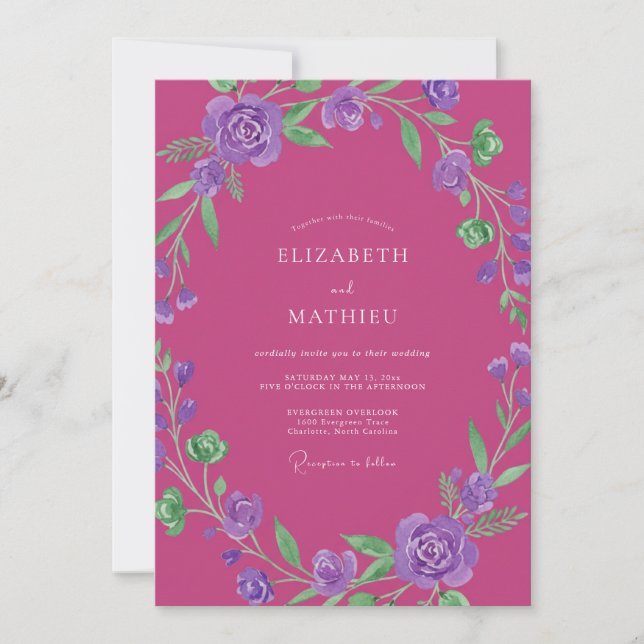 Invitation Mariage à la vigne améthyste fuchsia (Devant)