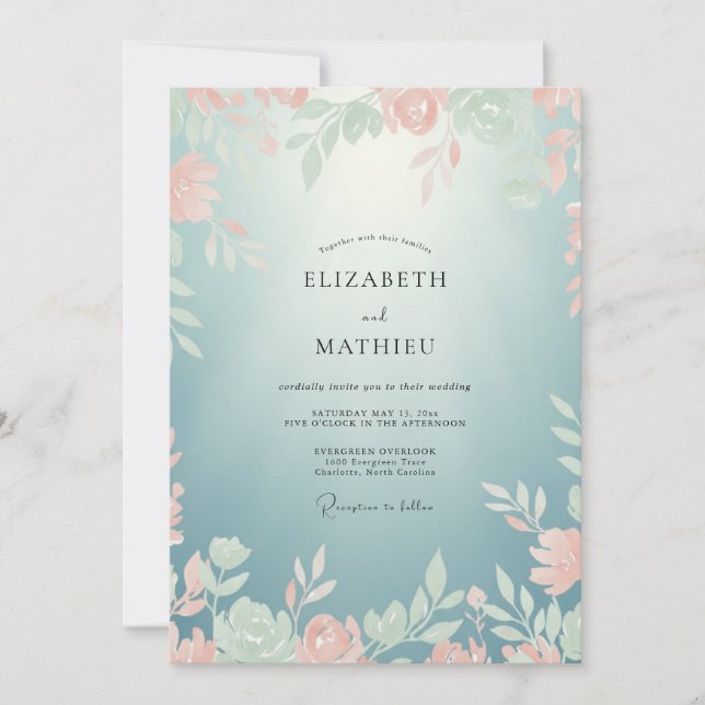 Invitation Mariage à la Vigne Aqua Corail (Devant)