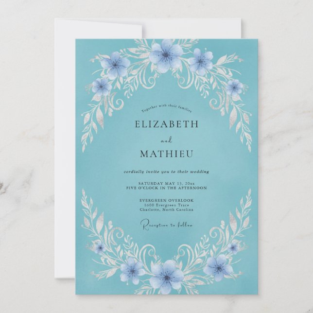 Invitation Mariage à la Vigne Aqua Pervenche (Devant)