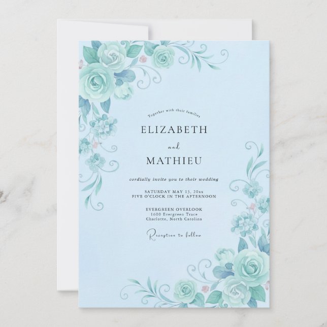 Invitation Mariage à la Vigne Azur Poudrée (Devant)