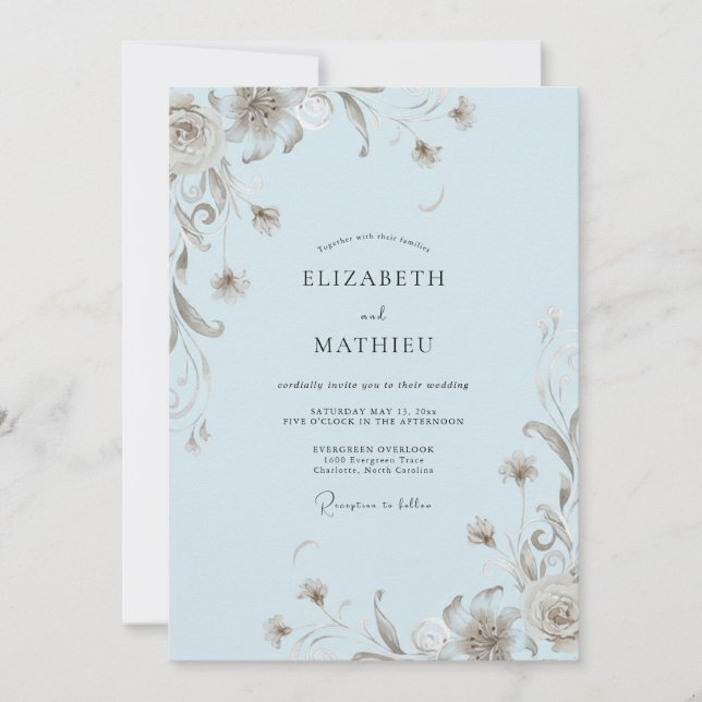 Invitation Mariage à la vigne bleu taupe (Devant)