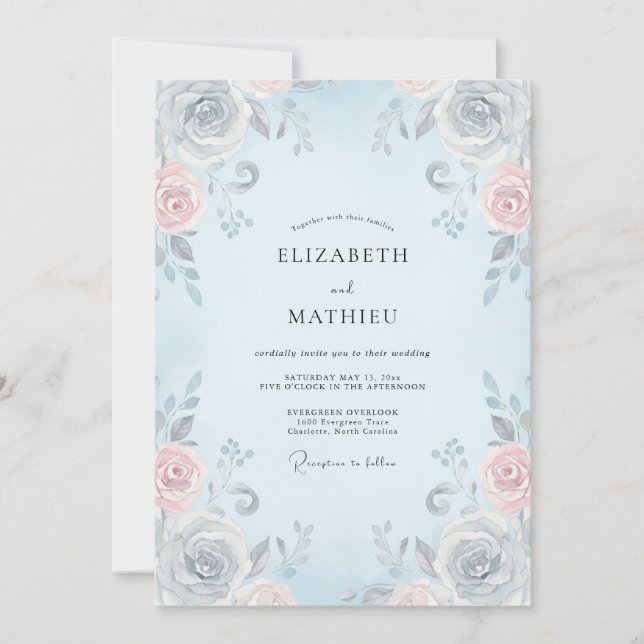 Invitation Mariage à la Vigne Bleue Poudre (Devant)