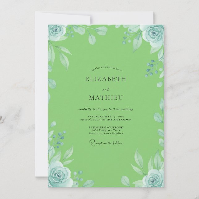 Invitation Mariage à la Vigne de Menthe Citronnée (Devant)