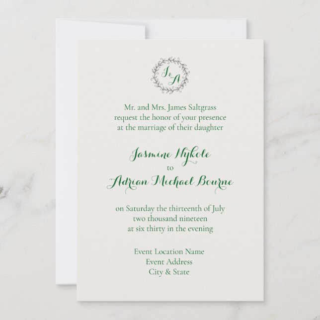 Invitation Mariage à la Vigne d'Émeraude (Devant)