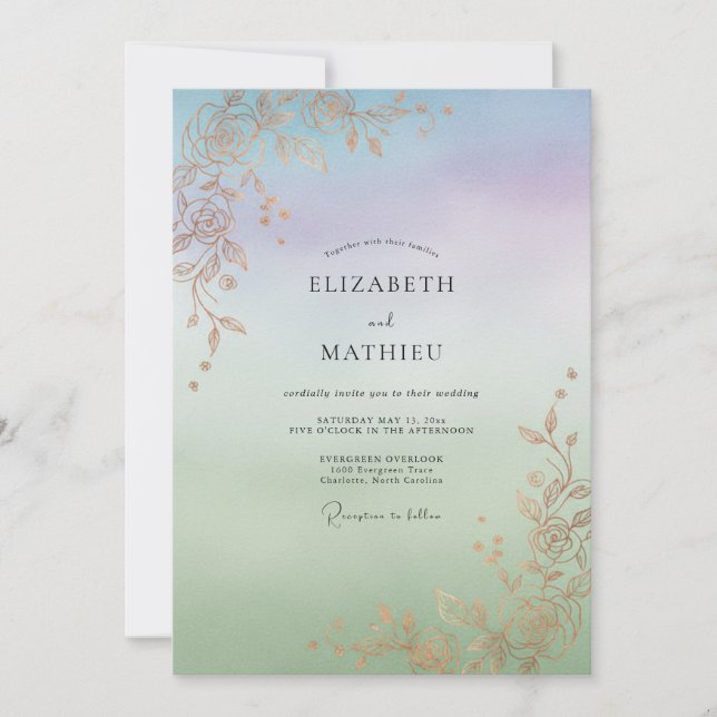 Invitation Mariage à la Vigne Dorée Iridescente (Devant)